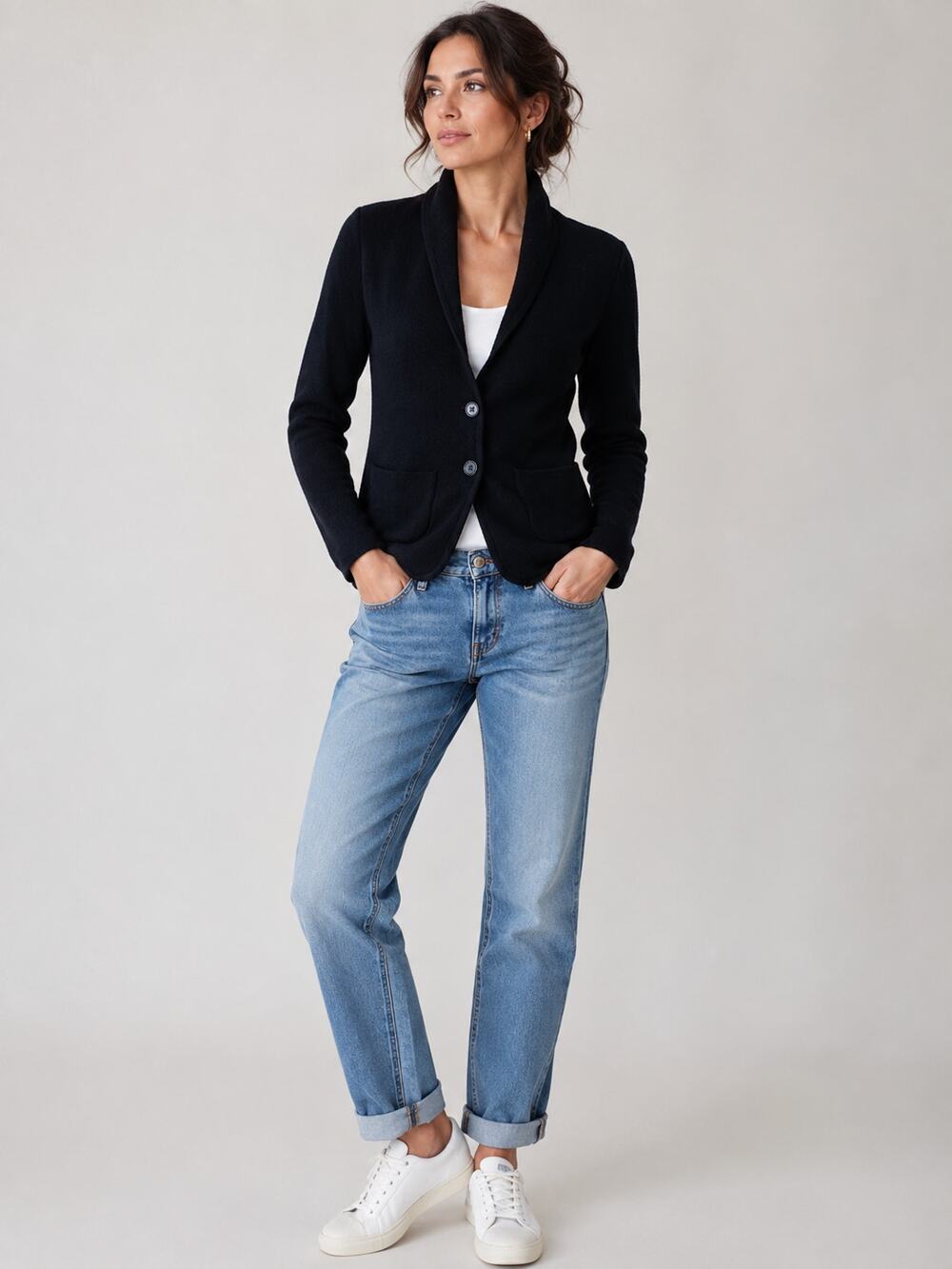 Margaret O'Leary Black Merino Wool Blazer Cardigan Jacket XS Shawl Collar Luxury